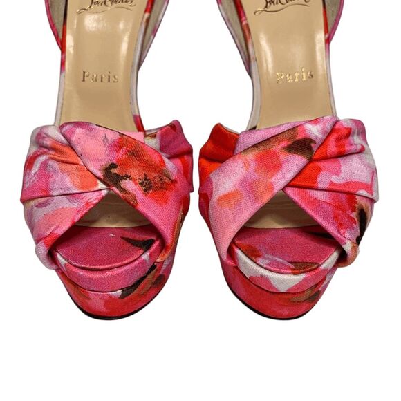 Christian Louboutin Volpi 150 Popi Heel Pink Peep Toe Fabric Pump EU 38.5 US 8.5 - Picture 8 of 10